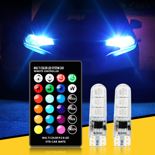 T10 W5W RGB Led pirnid (2tk) puldiga