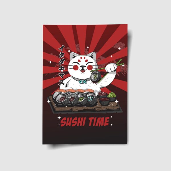 Lucky Cat Sushi Time Poster